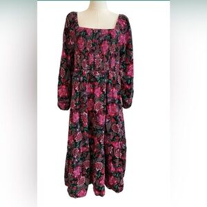 Terra Sky Floral Smocked Peasant Dress Women Size 16W Milkmaid Romantic Fairy